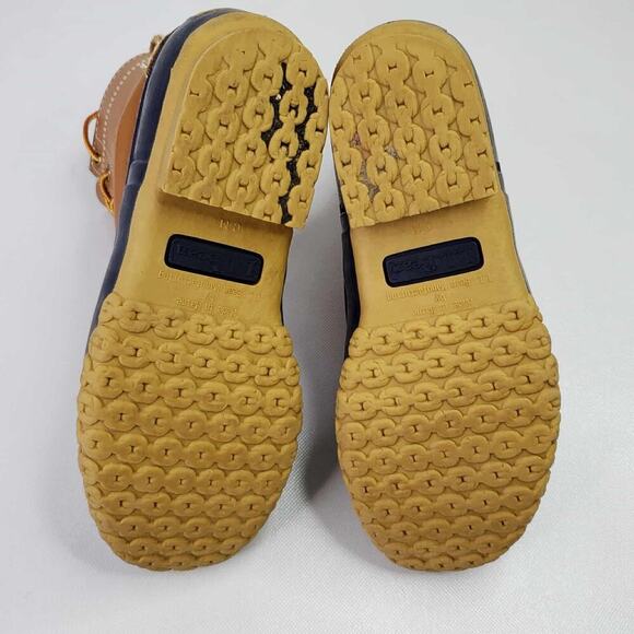 LL Bean Duck Boots Tan Blue Leather Lace Up Men’s Size 5 Women’s Size 7 - Picture 7 of 11